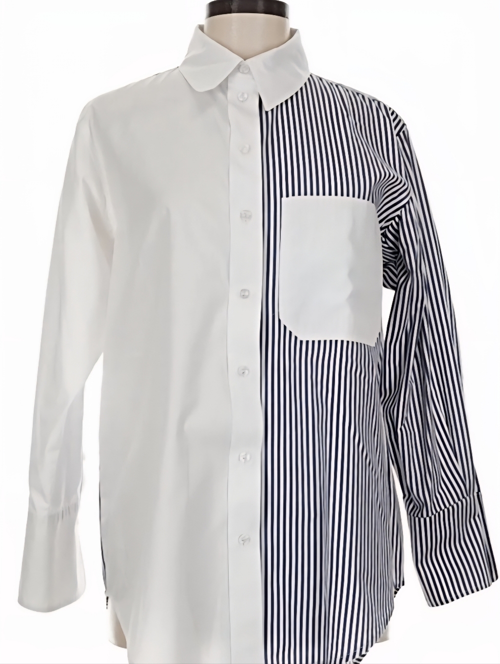 Katie Kime Women  White & Blue Split-Stripe Button-Down Tunic Shirt M/L